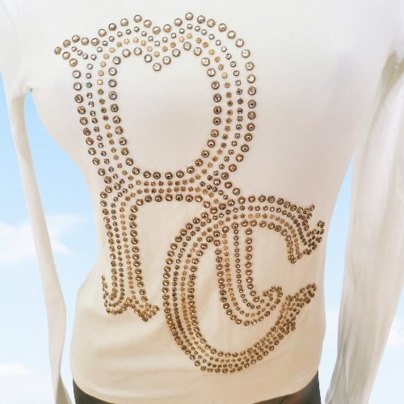 ROBERTO CAVALLI LOGO STUDDED LONG SLEEVE COTTON SHIRT / TOP - Size: 42 - Picture 4 of 9